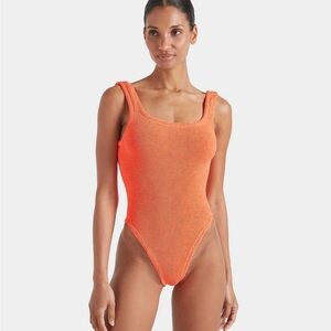 New Hunza G Swimsuit Orange Crinkle Classic Square Neck One Piece Monokini